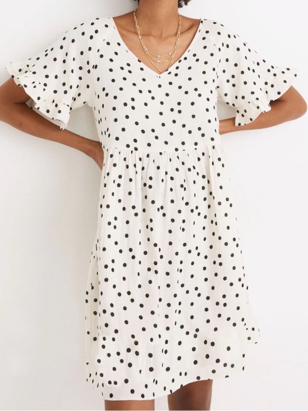 Madewell Lightspun Ruffle-Sleeve Babydoll Mini Dress Small Polka Dot Cottagecore